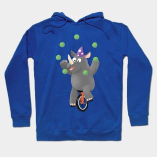 Funny cute rhino juggling on unicycle Hoodie